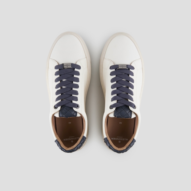Sneakers Alexander Smith london man in white leather and woven blue leather back - 6