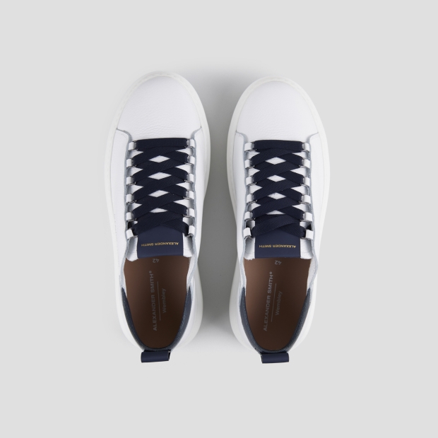 Sneakers Alexander Smith wembley man deconstructed in white tumbled leather and blue details - 6