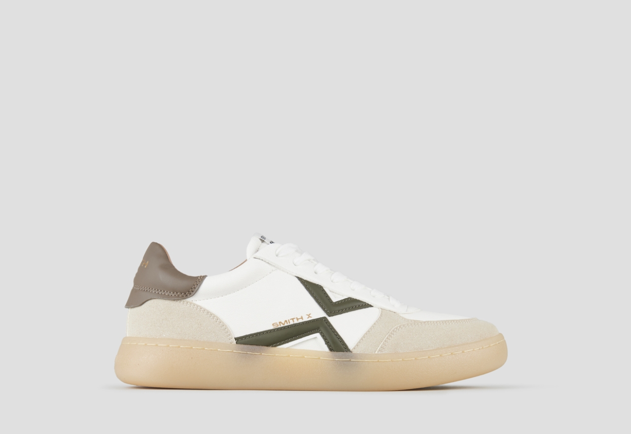 Sneakers Alexander Smith ocean man in white, suede details, green logo and back - 1