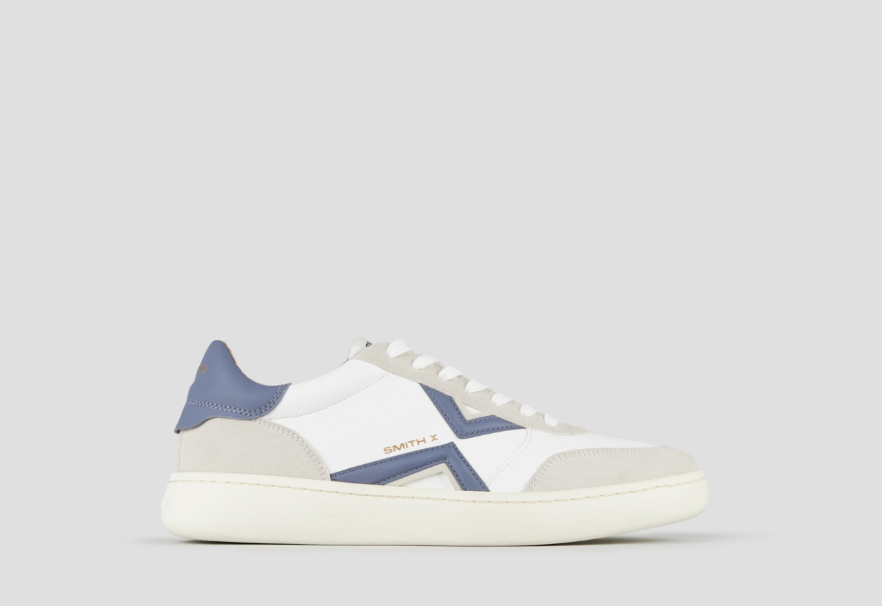 Sneakers Alexander Smith ocean man in white leather and suede details, with blue logo and back - 1