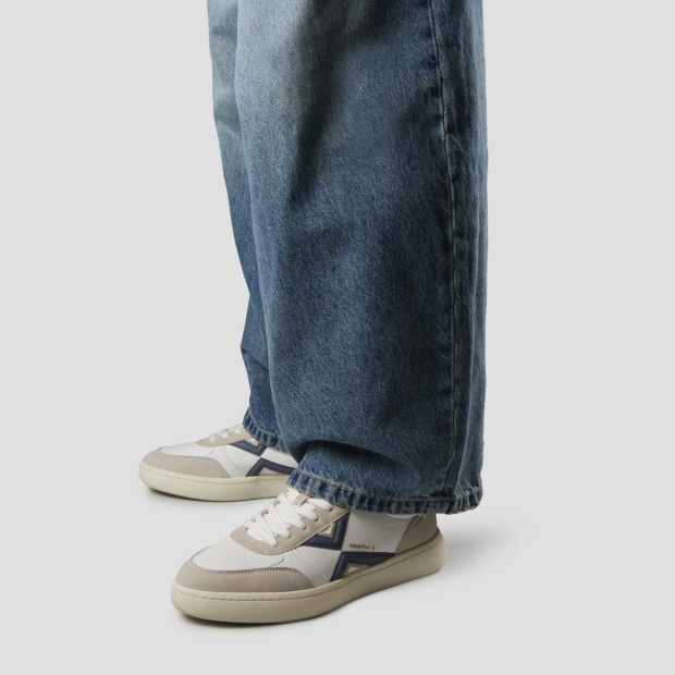 Sneakers Alexander Smith ocean man in white leather and suede details, with blue logo and back - 2