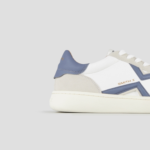 Sneakers Alexander Smith ocean man in white leather and suede details, with blue logo and back - 3