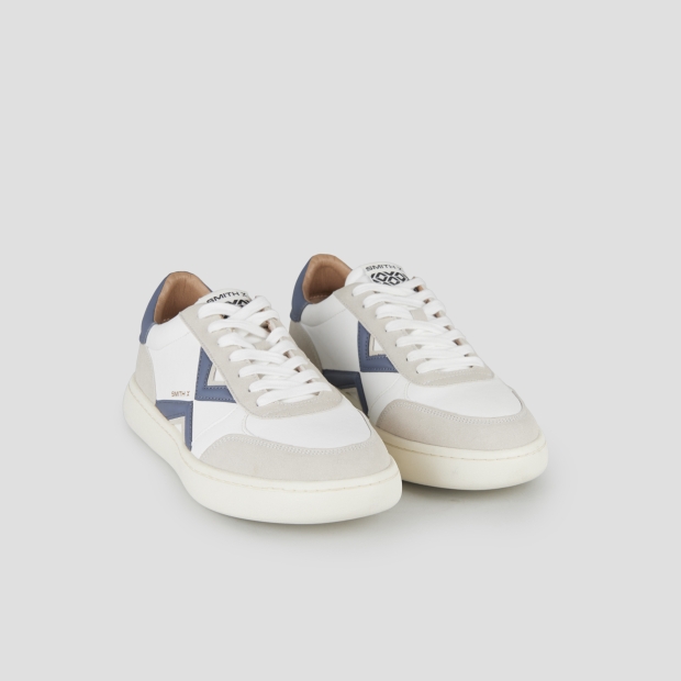 Sneakers Alexander Smith ocean man in white leather and suede details, with blue logo and back - 4