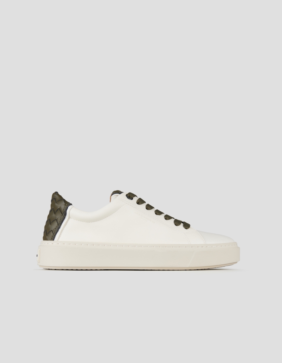 Sneakers Alexander Smith london man in white leather and woven green leather back - 1