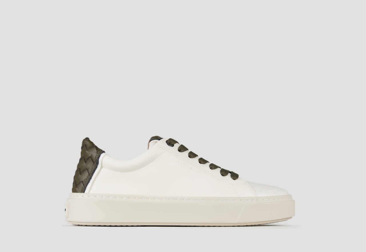 Sneakers Alexander Smith london man in white leather and woven green leather back - 1