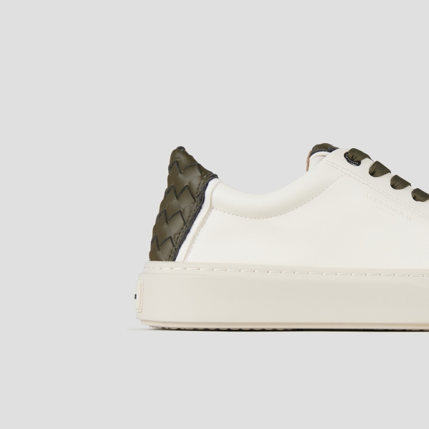 Sneakers Alexander Smith london man in white leather and woven green leather back - 3
