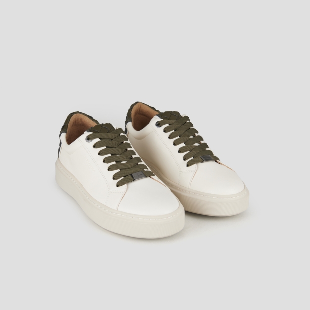 Sneakers Alexander Smith london man in white leather and woven green leather back - 5