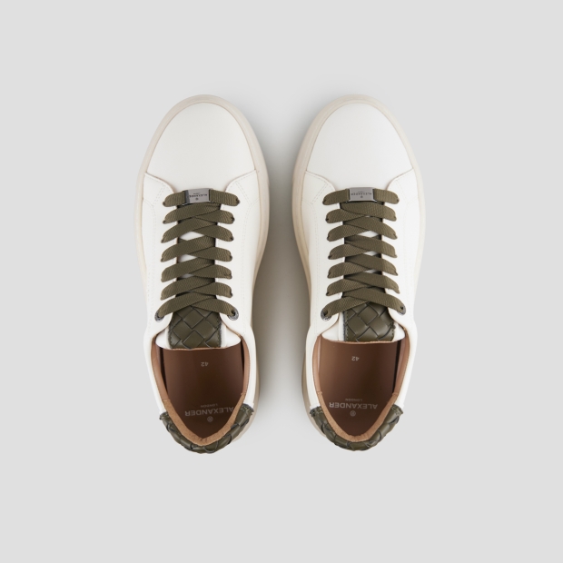 Sneakers Alexander Smith london man in white leather and woven green leather back - 6