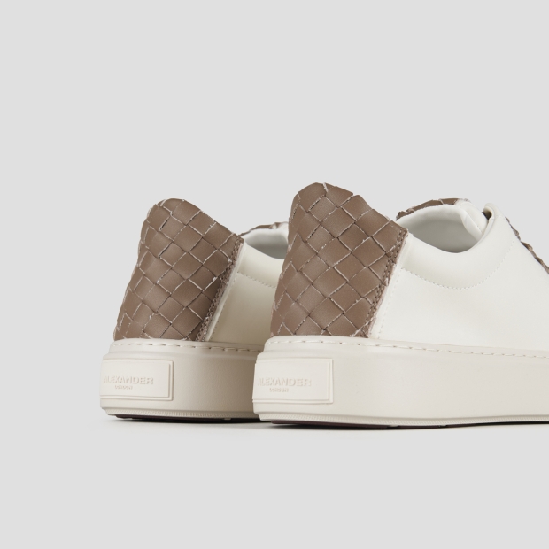 Sneakers Alexander Smith london man in white leather and woven brown leather back - 4