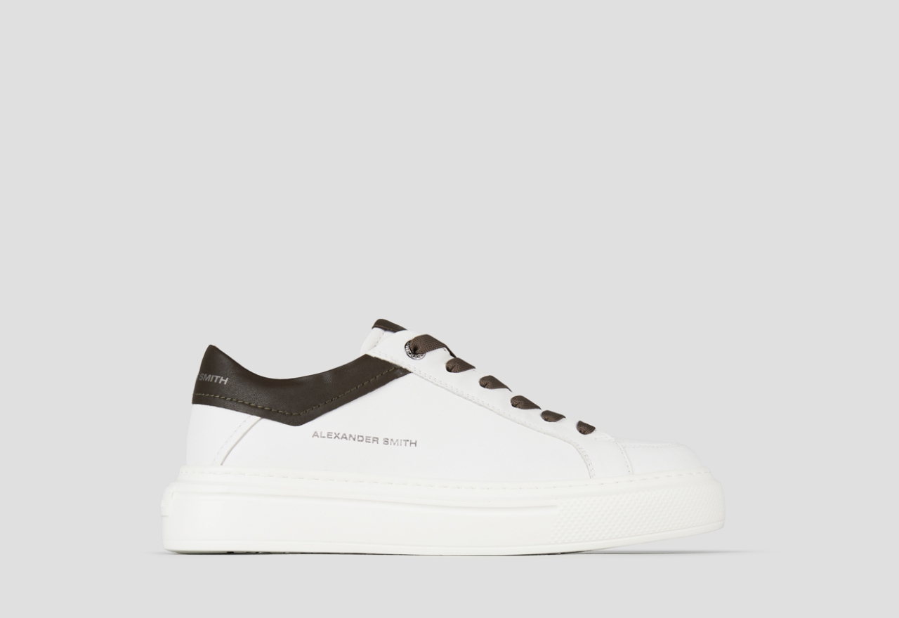 Sneakers Alexander Smith regent man in white goat leather and miltary green details - 1