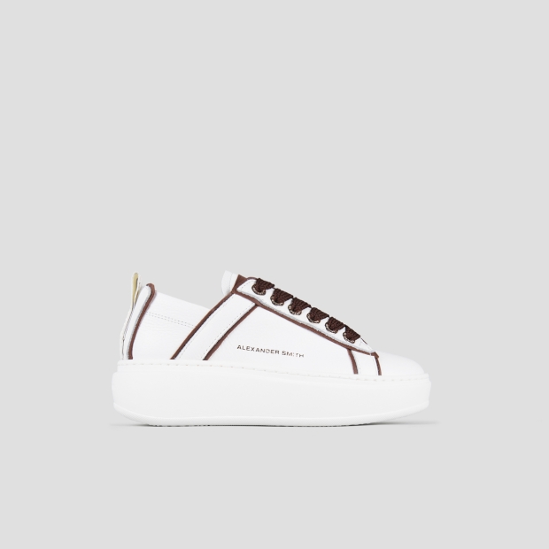 Sneakers Alexander Smith wembley high woman in white leather and details in dark brown - 1