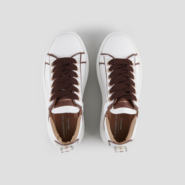 Sneakers Alexander Smith wembley high woman in white leather and details in dark brown - 6