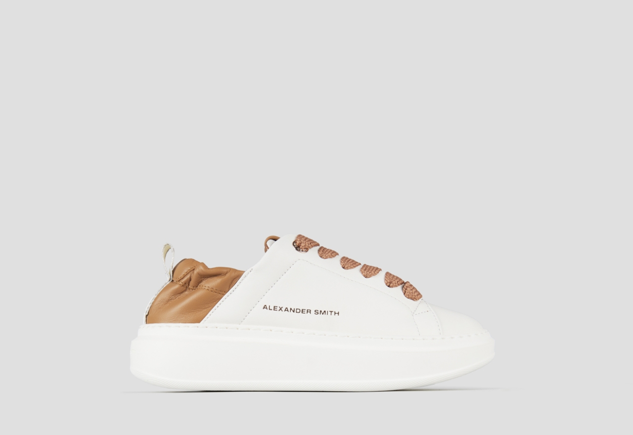 Sneakers Alexander Smith wembley woman in white nappa leather and beige ruched back - 1