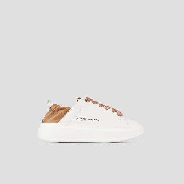 Sneakers Alexander Smith wembley woman in white nappa leather and beige ruched back - 1