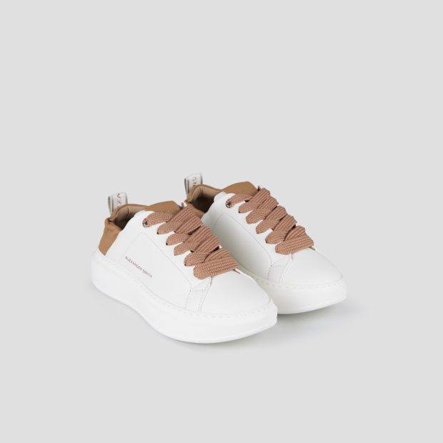 Sneakers Alexander Smith wembley woman in white nappa leather and beige ruched back - 4