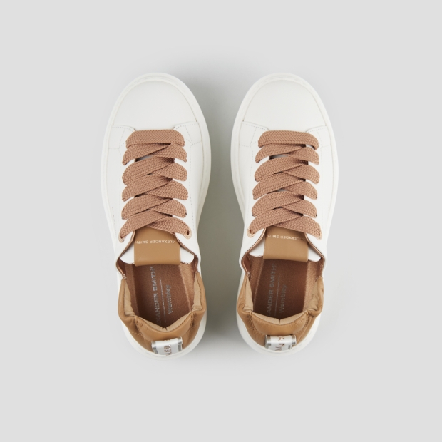 Sneakers Alexander Smith wembley woman in white nappa leather and beige ruched back - 6