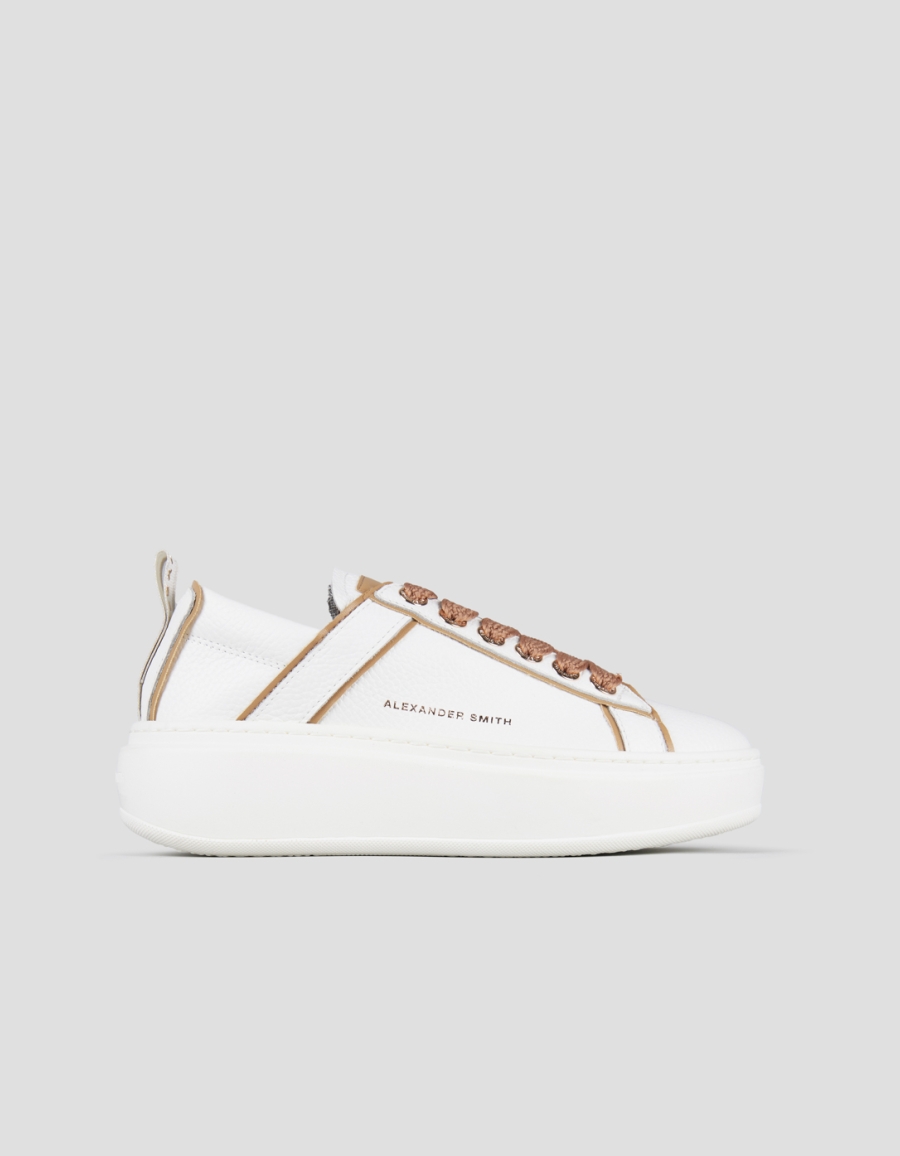 Sneakers Alexander Smith wembley high woman in white tumbled leather and details in brown - 1