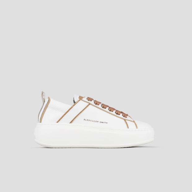 Sneakers Alexander Smith wembley high woman in white tumbled leather and details in brown - 1