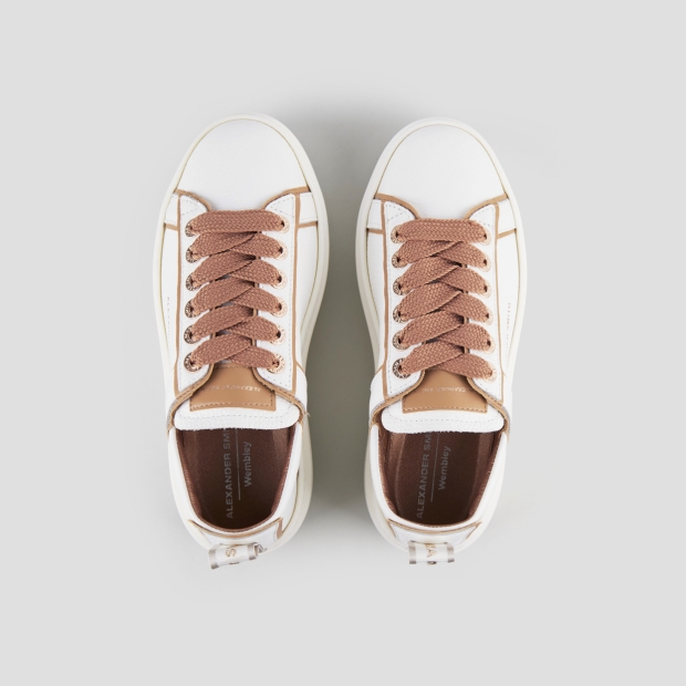 Sneakers Alexander Smith wembley high woman in white tumbled leather and details in brown - 6