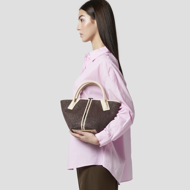 Sneakers Alexander Smith lauren small handbag with shoulder strap in brown raffia and woven cream handle - 2