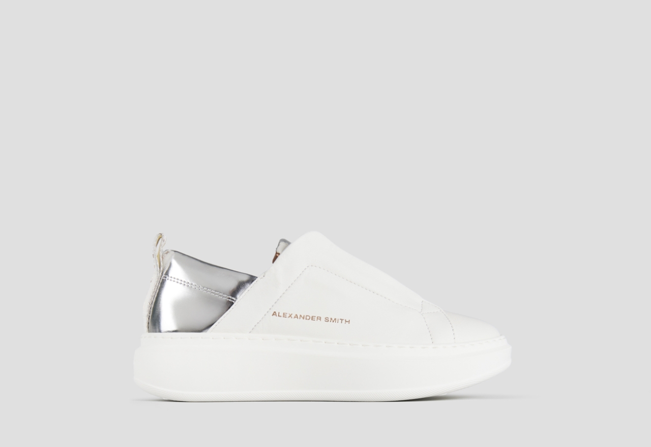 Sneakers Alexander Smith wembley slip-on woman in white leather and silver laminated back - 1
