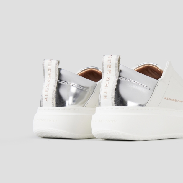 Sneakers Alexander Smith wembley slip-on woman in white leather and silver laminated back - 5