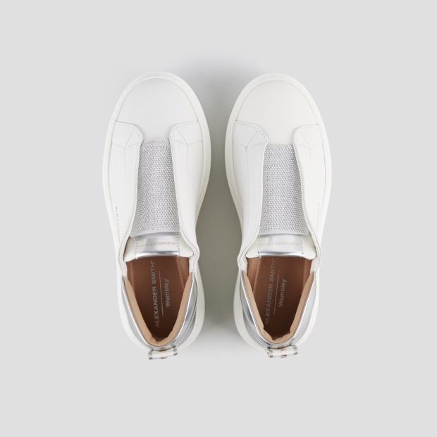Sneakers Alexander Smith wembley slip-on woman in white leather and silver laminated back - 6