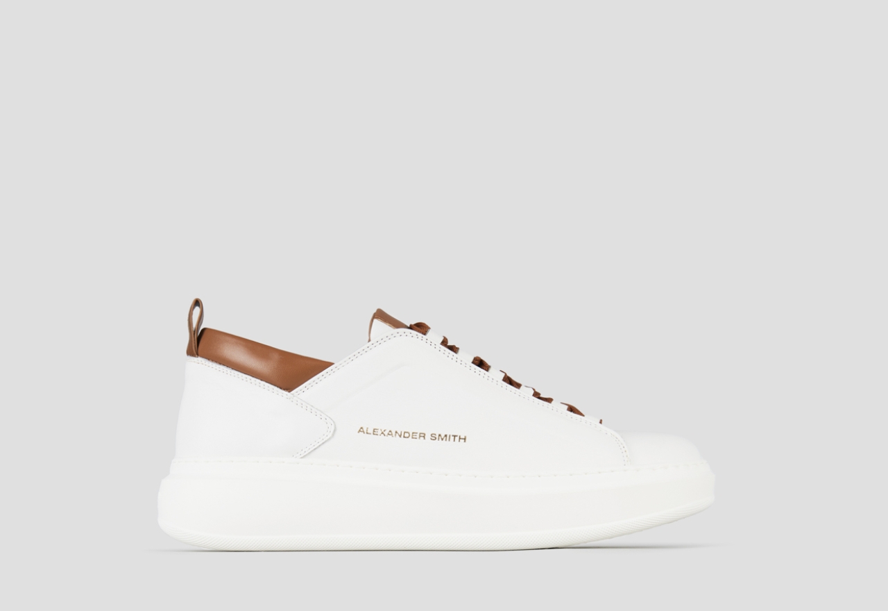 Sneakers Alexander Smith wembley man high frequency in white nappa leather and brown details - 1