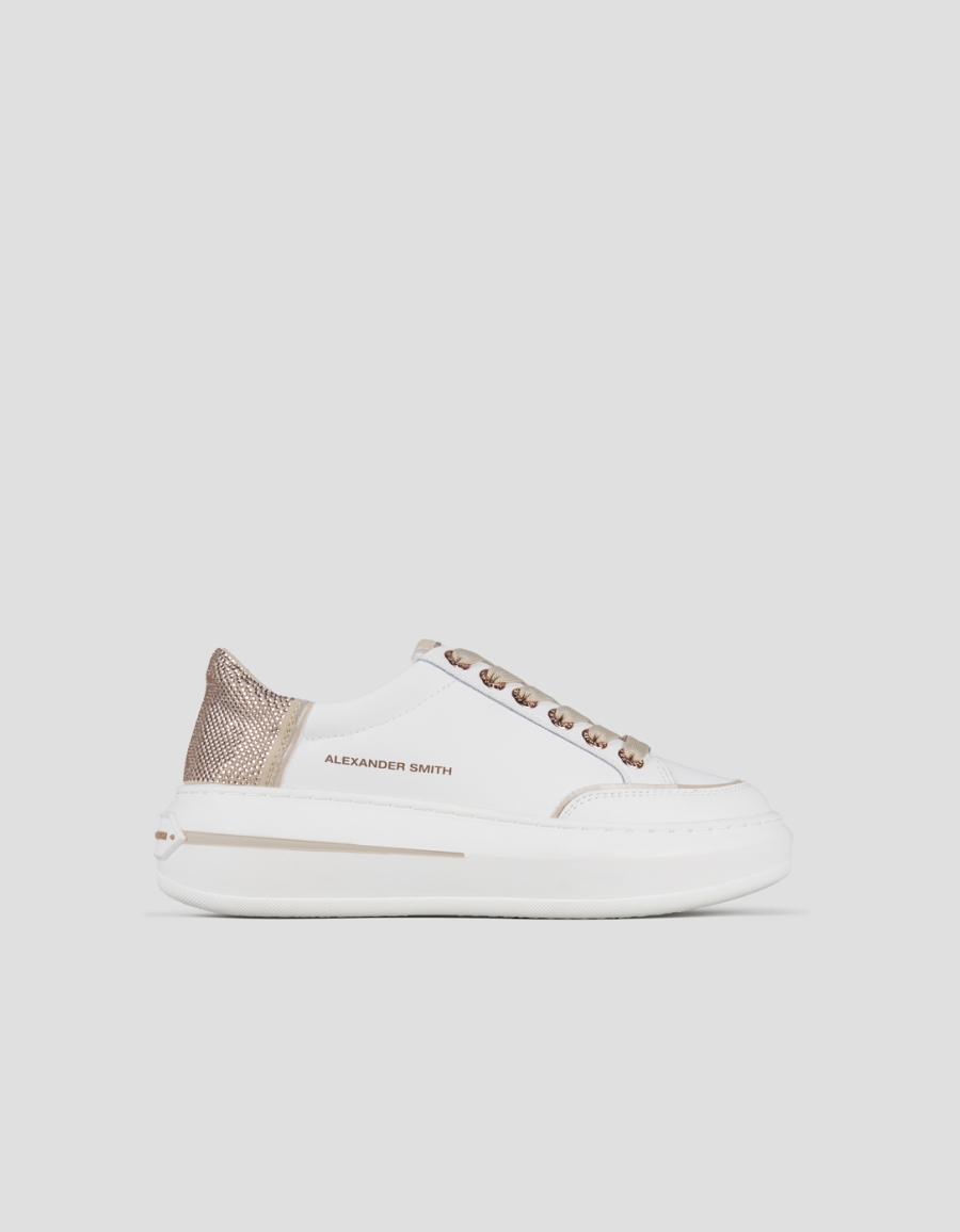 Sneakers Alexander Smith lancaster woman in white leather and back with beige rhinestones - 1