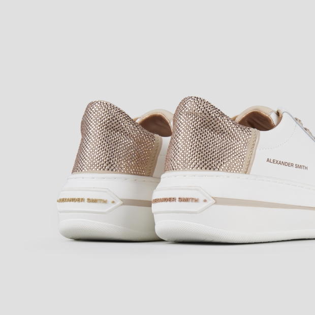 Sneakers Alexander Smith lancaster woman in white leather and back with beige rhinestones - 5
