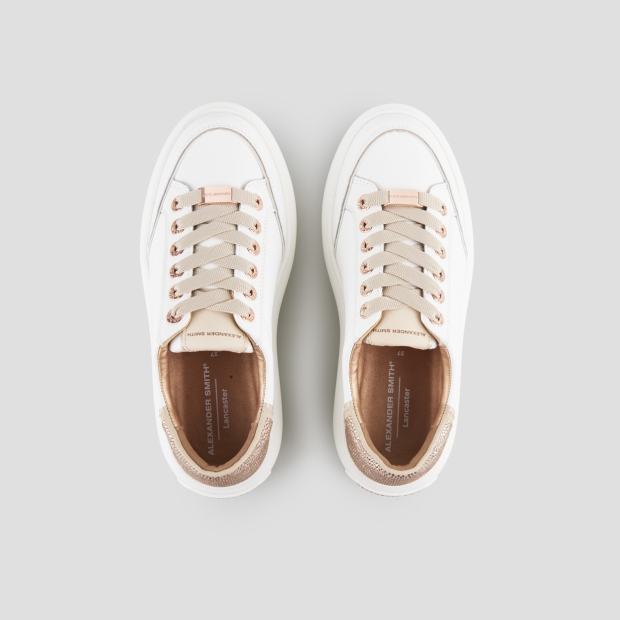 Sneakers Alexander Smith lancaster woman in white leather and back with beige rhinestones - 6