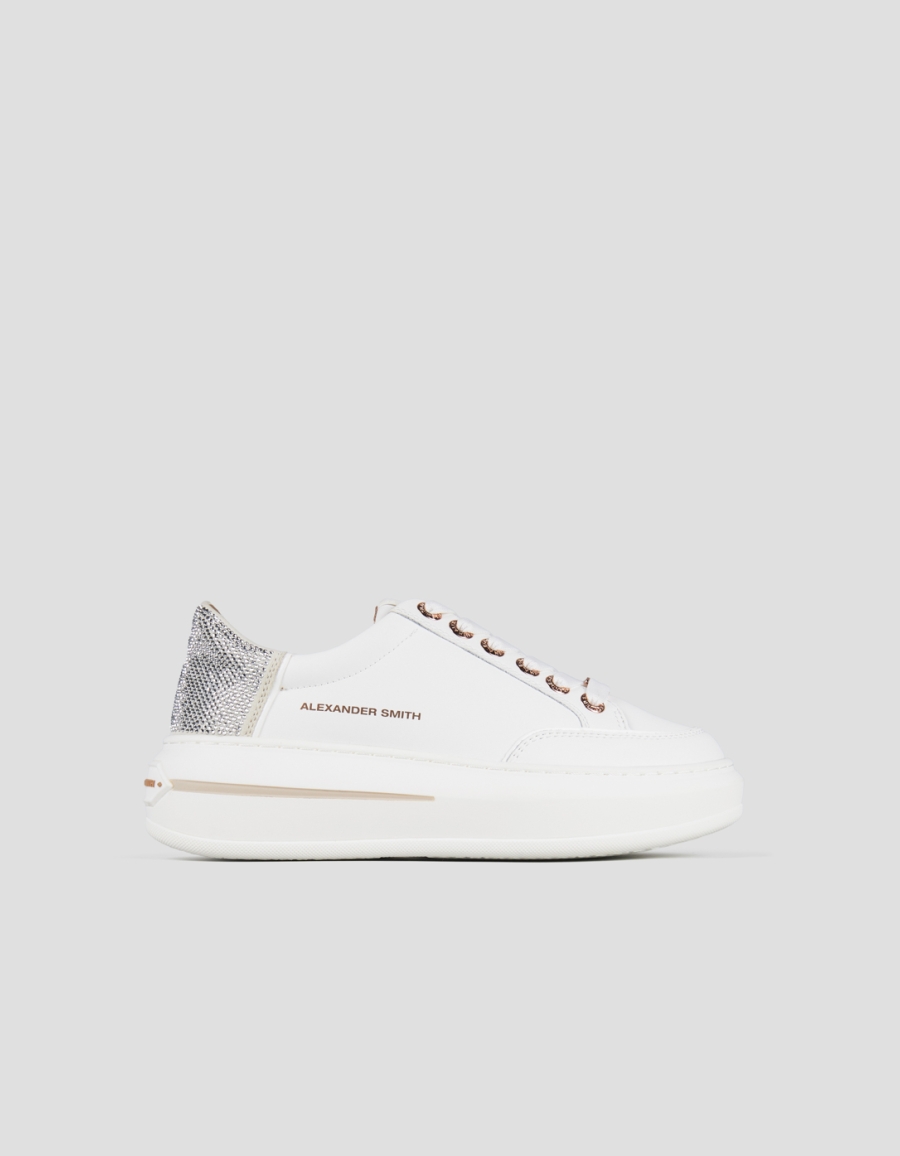 Sneakers Alexander Smith lancaster woman in white leather and back with silver rhinestones - 1