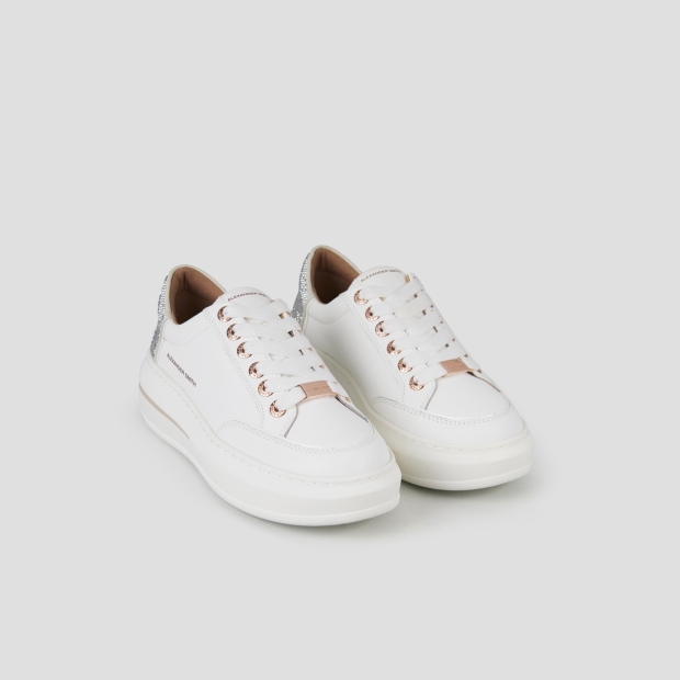 Sneakers Alexander Smith lancaster woman in white leather and back with silver rhinestones - 4