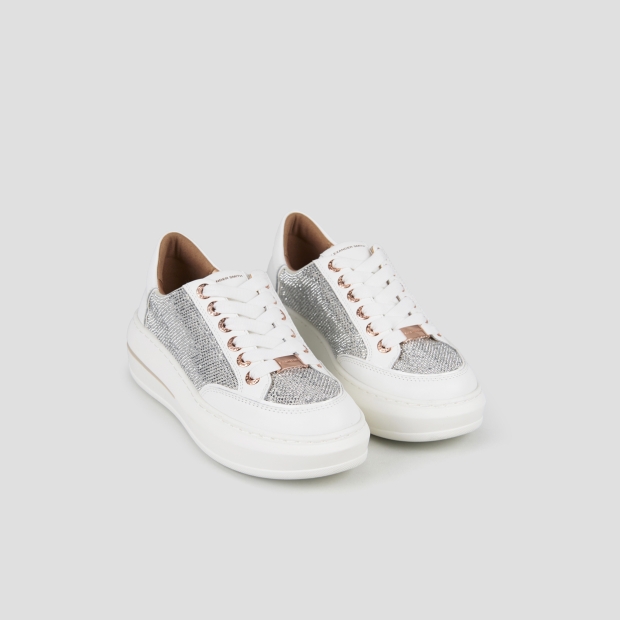 Sneakers Alexander Smith lancaster woman in white leather with silver rhinestones inserts - 4