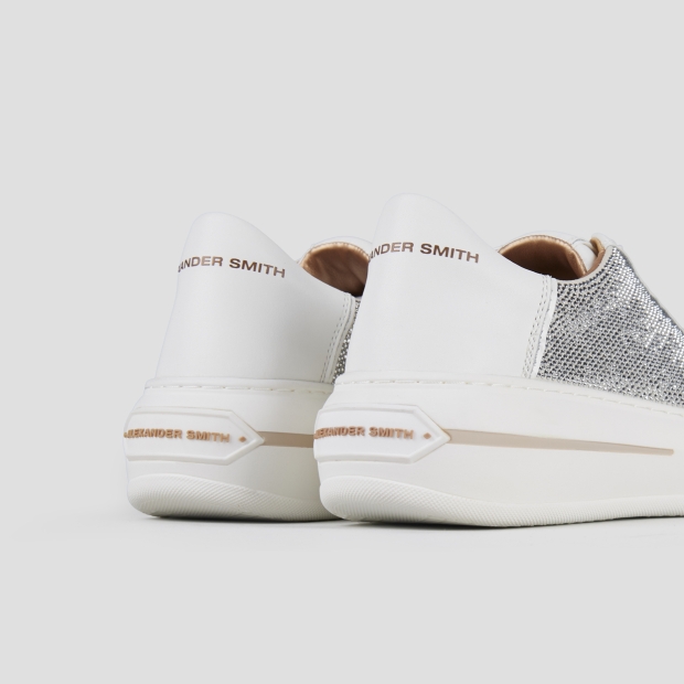 Sneakers Alexander Smith lancaster woman in white leather with silver rhinestones inserts - 5
