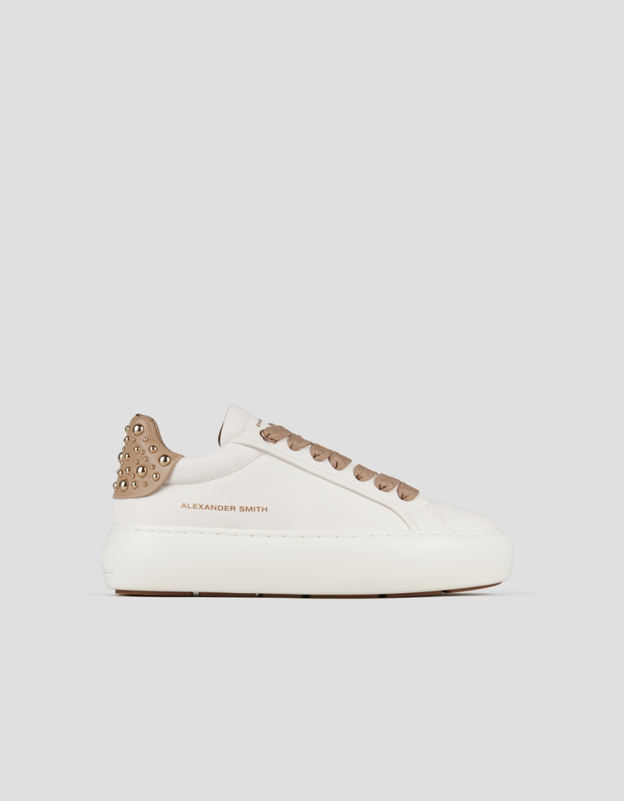 Sneakers Alexander Smith soho woman in white leather and beige back with studs - 1