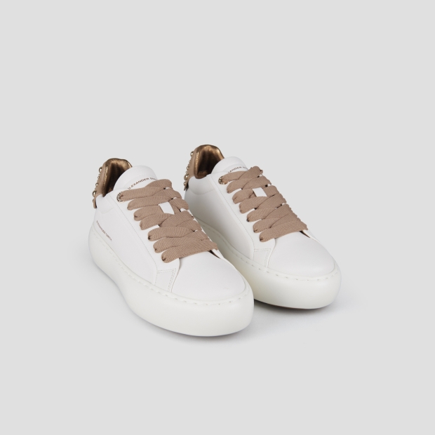 Sneakers Alexander Smith soho woman in white leather and beige back with studs - 4