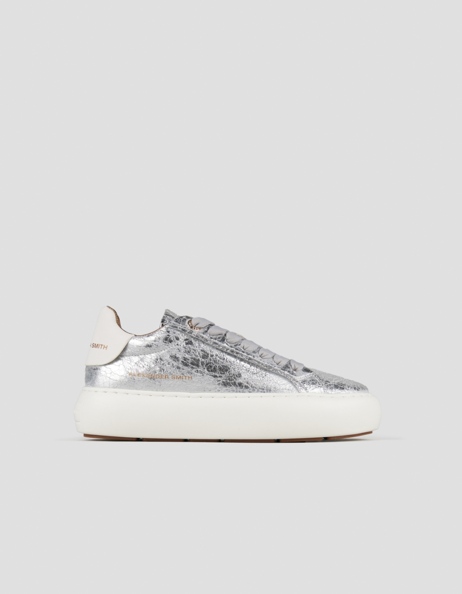 Sneakers Alexander Smith soho woman in silver wrinkly laminated leather - 1