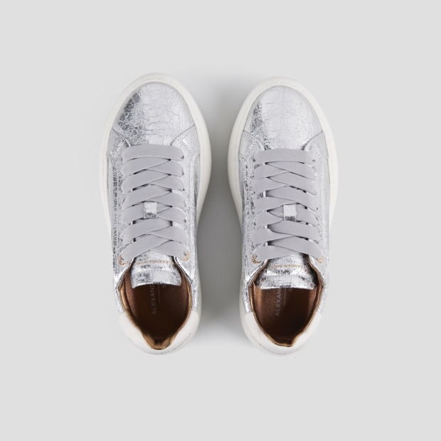 Sneakers Alexander Smith soho woman in silver wrinkly laminated leather - 6