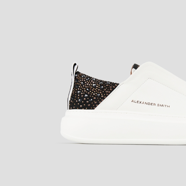 Sneakers Alexander Smith wembley slip-on woman in white leather and black back with rhinestones - 3