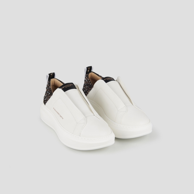 Sneakers Alexander Smith wembley slip-on woman in white leather and black back with rhinestones - 4