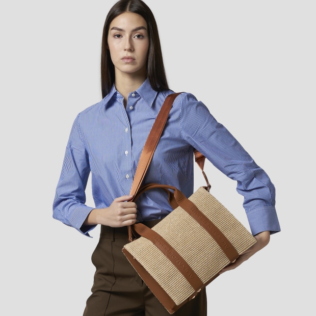 Sneakers Alexander Smith jane medium handbag with shoulder strap in rafia and brown handle - 2