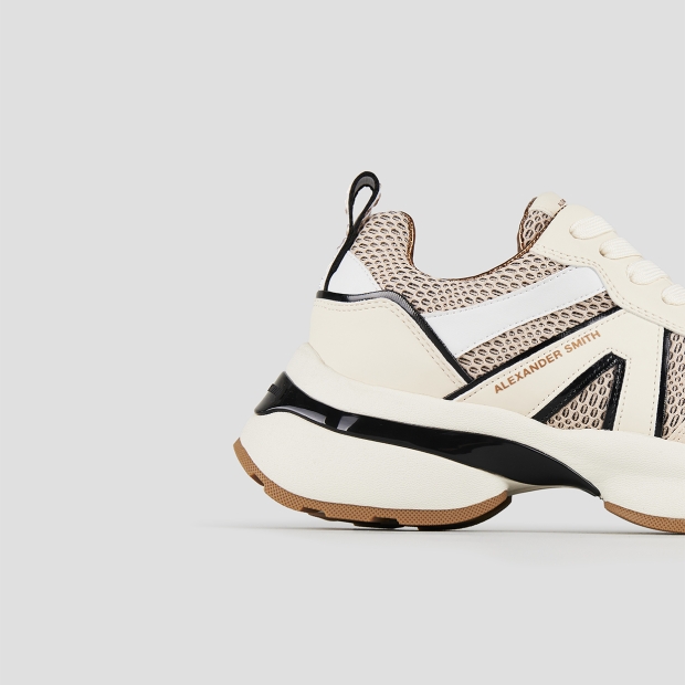 Sneakers Alexander Smith victoria woman in beige leather and peach mesh with black details - 3