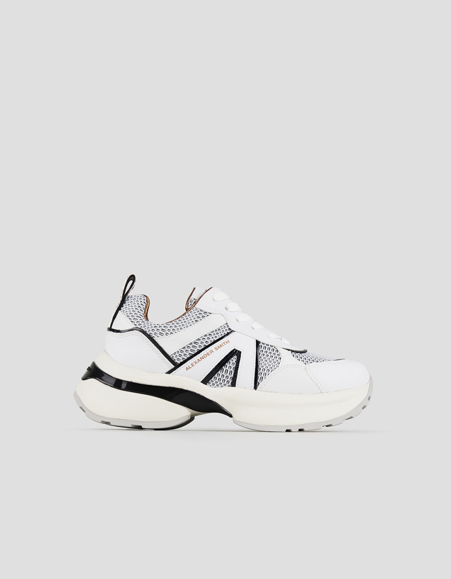 Sneakers Alexander Smith victoria woman in white leather and azure mesh with black details - 1