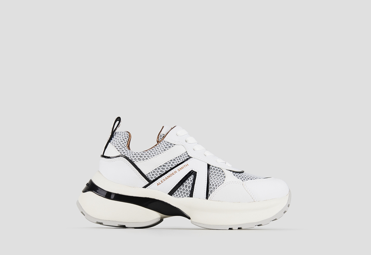 Sneakers Alexander Smith victoria woman in white leather and azure mesh with black details - 1