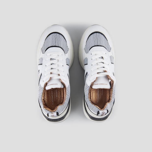 Sneakers Alexander Smith victoria woman in white leather and azure mesh with black details - 6