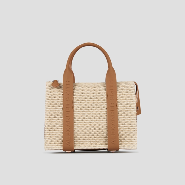 Sneakers Alexander Smith jane small handbag with shoulder strap in beige rafia and brown handle - 1
