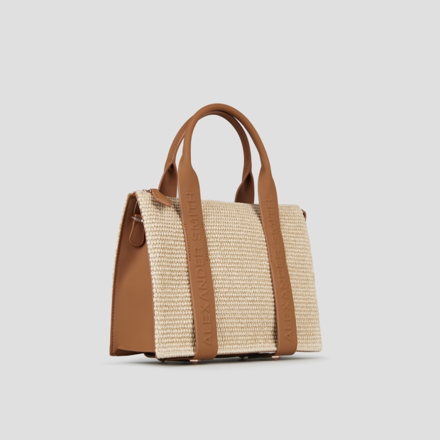 Sneakers Alexander Smith jane small handbag with shoulder strap in beige rafia and brown handle - 3