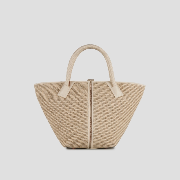 Sneakers Alexander Smith lauren medium handbag with shoulder strap in beige raffia and woven sand handle - 4