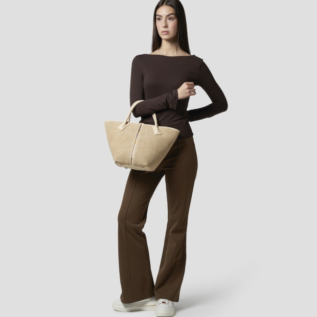 Sneakers Alexander Smith lauren medium handbag with shoulder strap in beige raffia and woven sand handle - 7